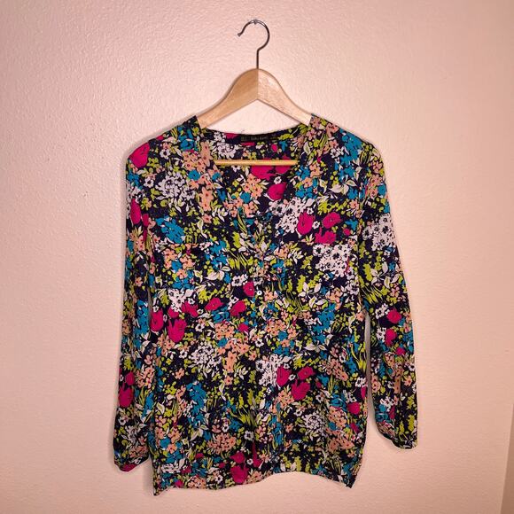 Zara Basic Floral Cotton V-neck Blouse Small - Picture 1 of 10